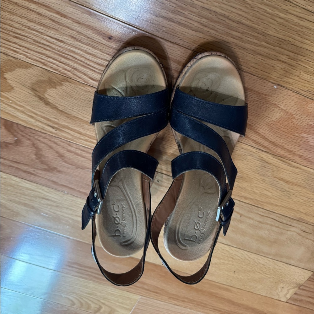 b.o.c. Blue Sandals with Buckle Closure and Contoured Footbed